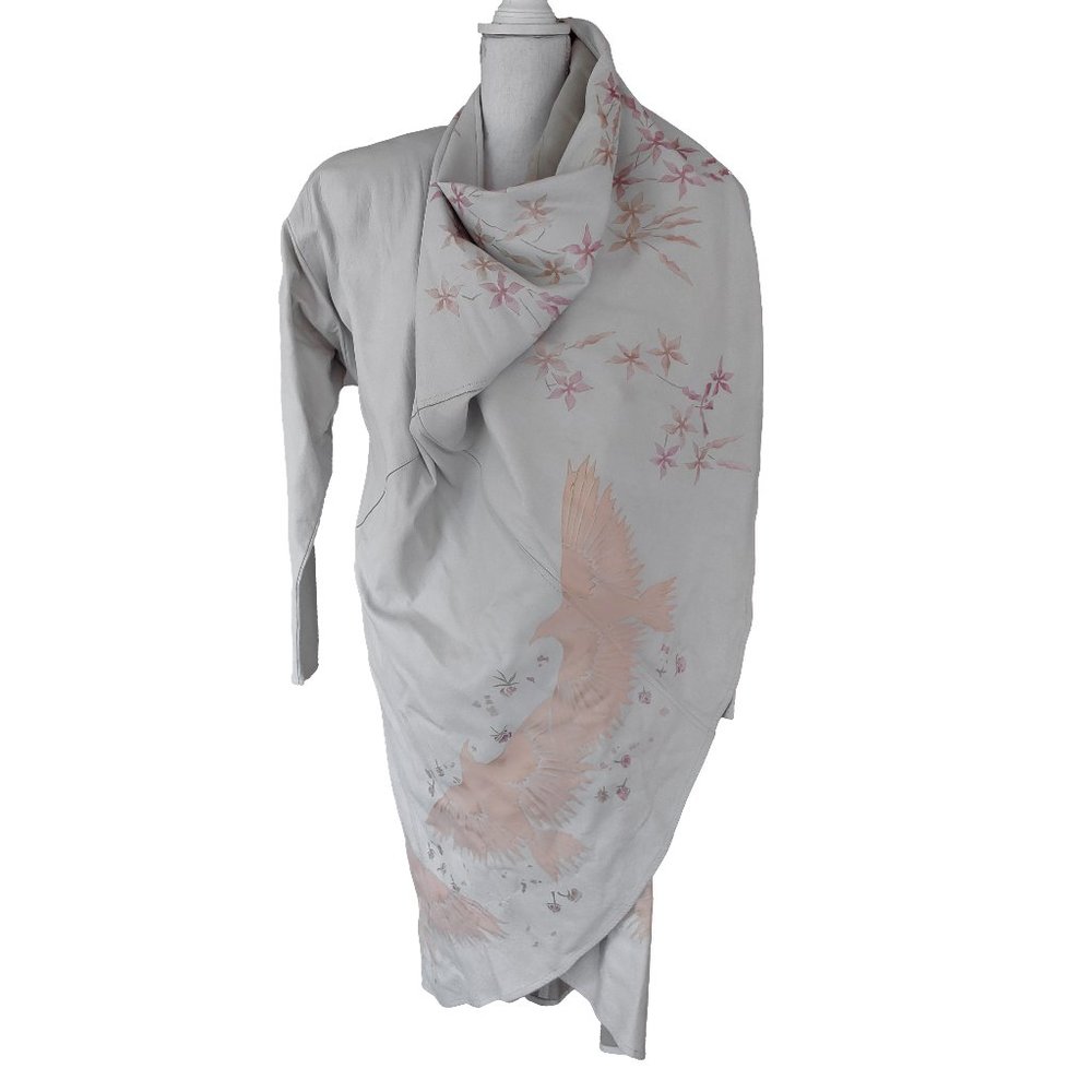 Lillie Rubin Off WHite Leather Painted Western Thunder Bird Motif Jacket